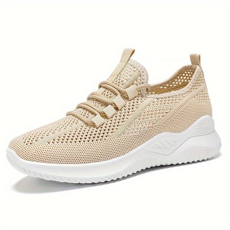Lightweight Women's Knit Sneakers, Lace Up Low Top Running & Tennis Shoes, Breathable Gym Trainers For Holiday