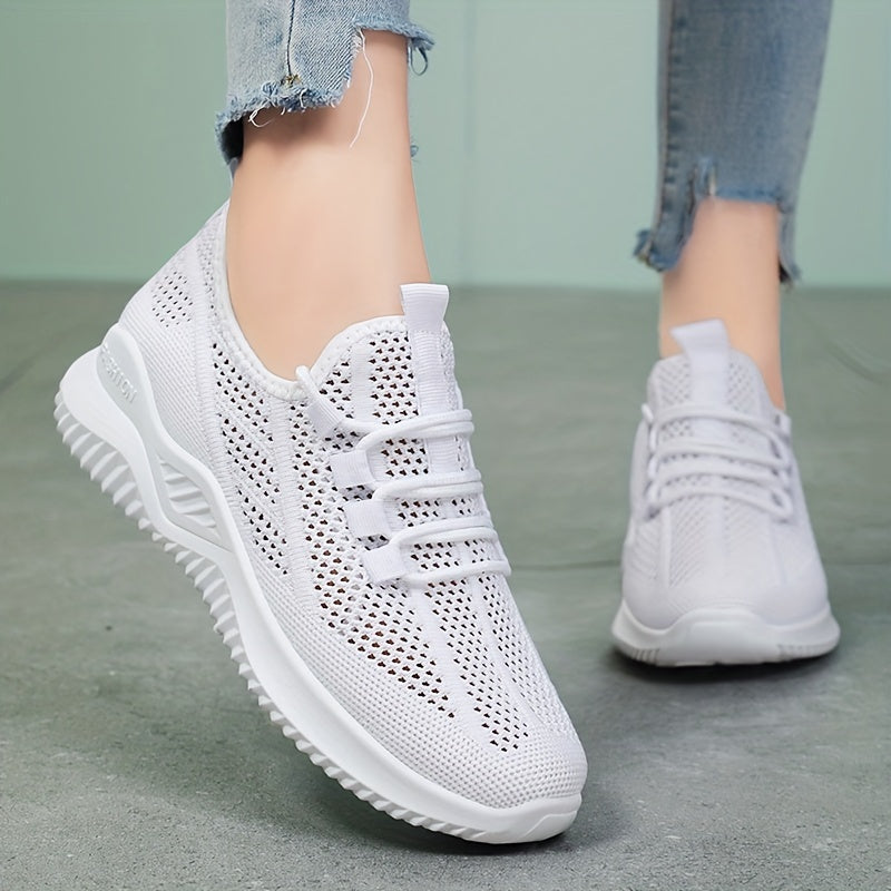 Lightweight Women's Knit Sneakers, Lace Up Low Top Running & Tennis Shoes, Breathable Gym Trainers For Holiday