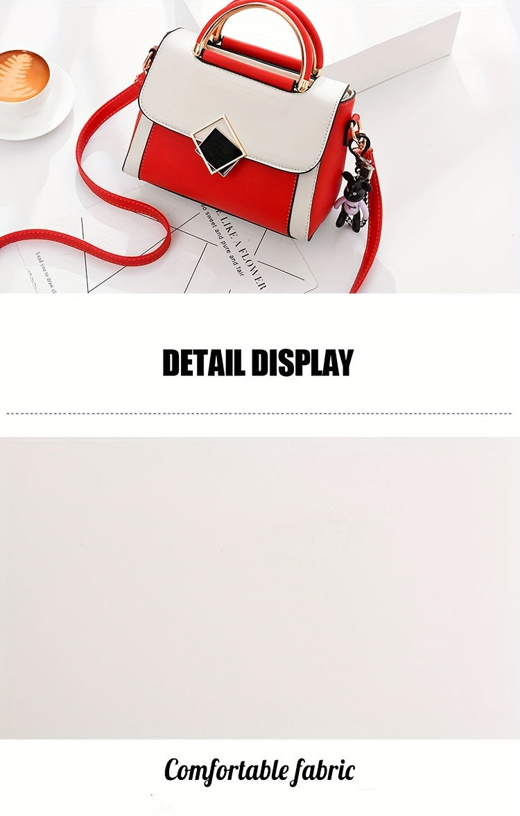 Color Contrast Crossbody Bag, Fashion PU Leather Handbag, Women's Top Handle Flap Purse