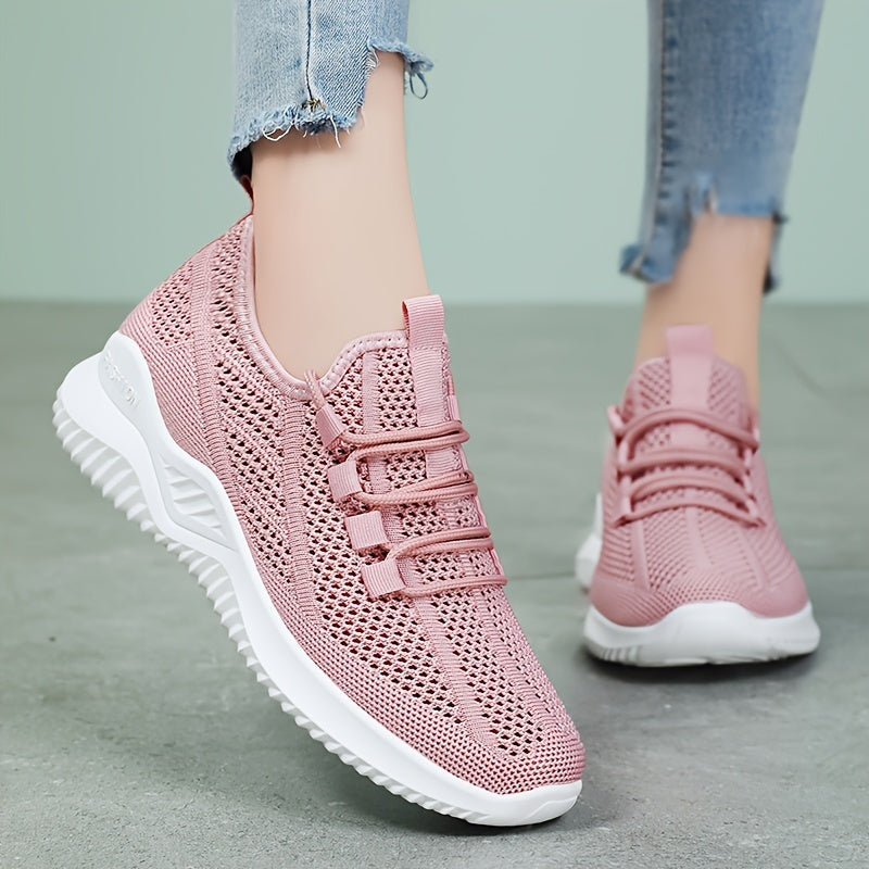 Lightweight Women's Knit Sneakers, Lace Up Low Top Running & Tennis Shoes, Breathable Gym Trainers For Holiday