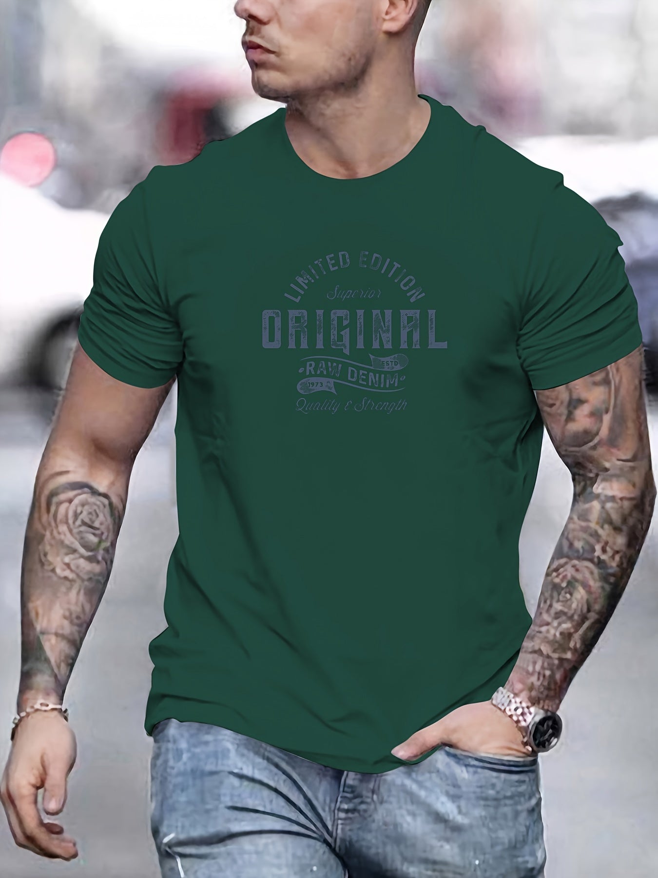 Men's Basic Cotton T-Shirt - 100% Cotton, Crew Neck, Slight Stretch, Solid Color, Regular Fit, Knit Fabric, Casual Summer Tee with ORIGINAL Graphic