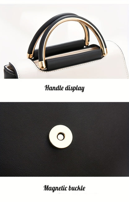Color Contrast Crossbody Bag, Fashion PU Leather Handbag, Women's Top Handle Flap Purse