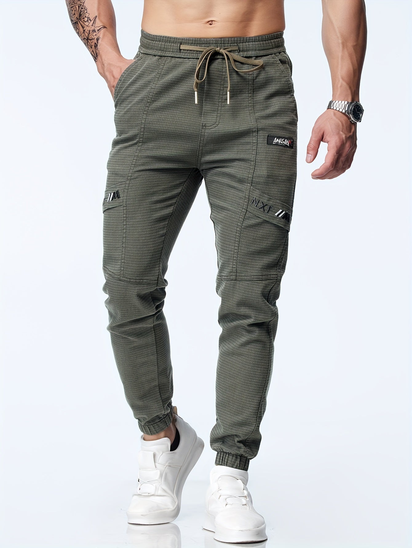 Men's Casual Waist Drawstring Joggers, Chic Stretch Tapered Sports Pants
