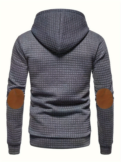 Waffle Cool Hoodies For Men, Men's Casual Solid Hooded Sweatshirt Streetwear For Winter Fall, As Gifts