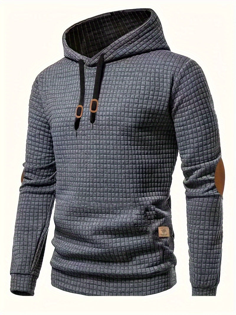 Waffle Cool Hoodies For Men, Men's Casual Solid Hooded Sweatshirt Streetwear For Winter Fall, As Gifts