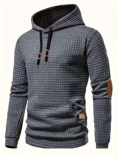 Waffle Cool Hoodies For Men, Men's Casual Solid Hooded Sweatshirt Streetwear For Winter Fall, As Gifts