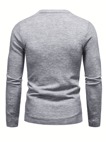 PARIS Print Men's Casual Stretch Long Sleeve Knitted Round Neck Sweater, Spring Fall Pullover Top