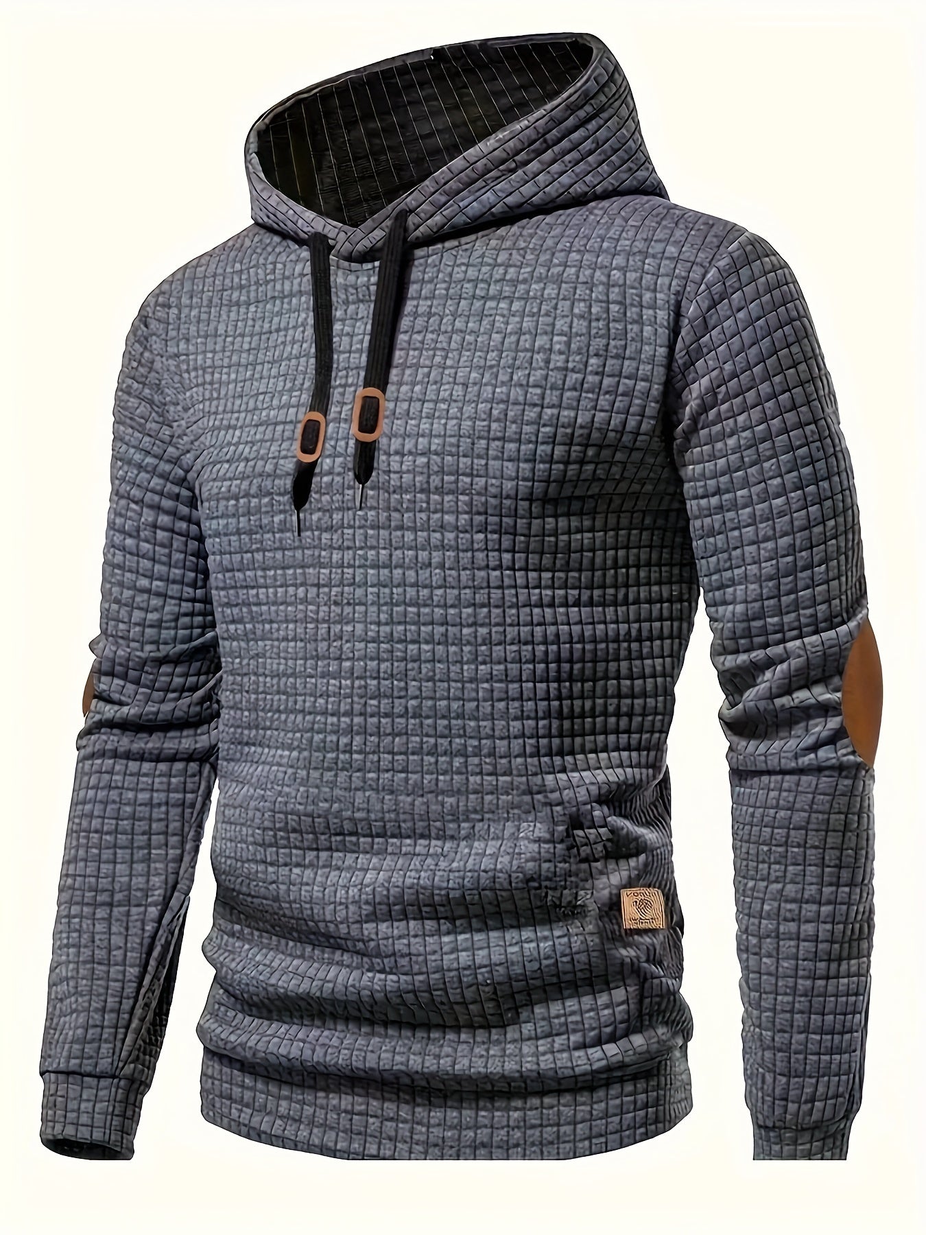 Waffle Cool Hoodies For Men, Men's Casual Solid Hooded Sweatshirt Streetwear For Winter Fall, As Gifts