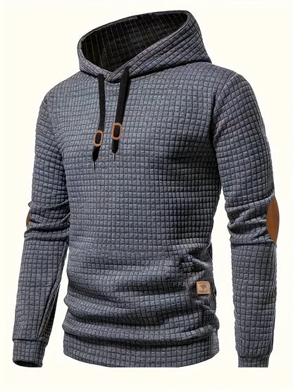 Waffle Cool Hoodies For Men, Men's Casual Solid Hooded Sweatshirt Streetwear For Winter Fall, As Gifts