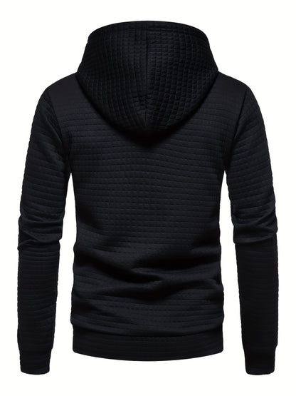 Waffle Pattern Solid Hoodie, Cool Hoodies For Men, Men's Casual Pullover Hooded Sweatshirt Streetwear For Spring Fall, As Gifts