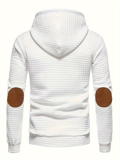 Waffle Cool Hoodies For Men, Men's Casual Solid Hooded Sweatshirt Streetwear For Winter Fall, As Gifts