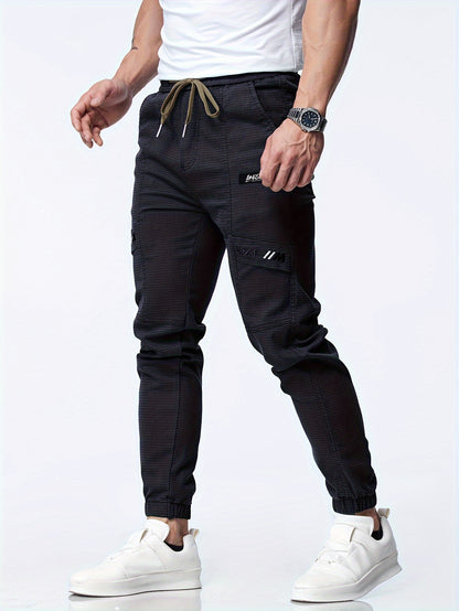Men's Casual Waist Drawstring Joggers, Chic Stretch Tapered Sports Pants