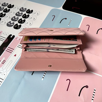 Trendy Argyle Checked Tri-fold Long Wallet, Multi-card Slots Card Holder, Perfect Purse For Daily Use