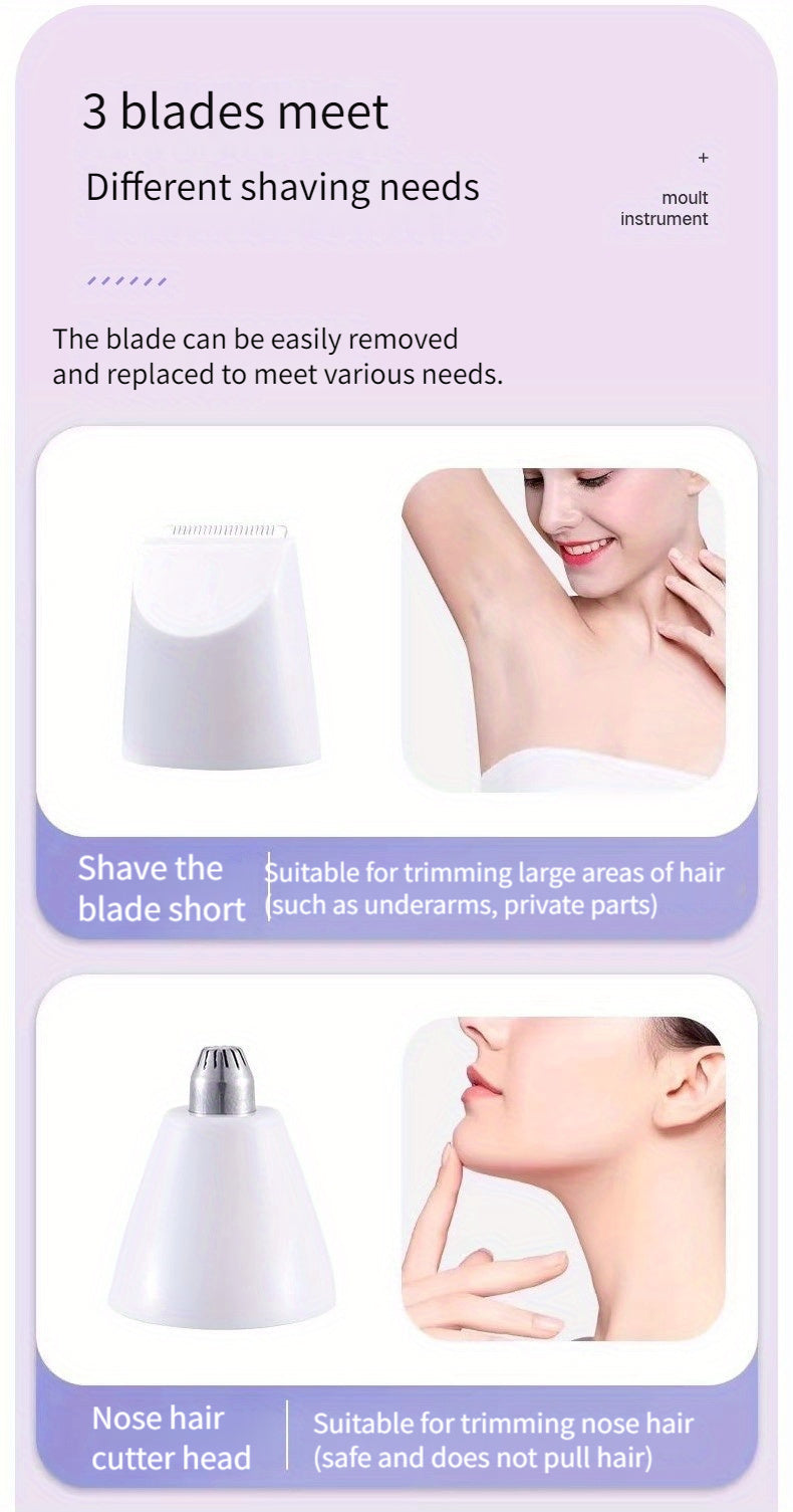 3-in-1 Electric Hair Removal Kit For Women - USB Rechargeable Facial Trimmer, Nose Hair Trimmer, Full-Body Epilator, Gifts For Women