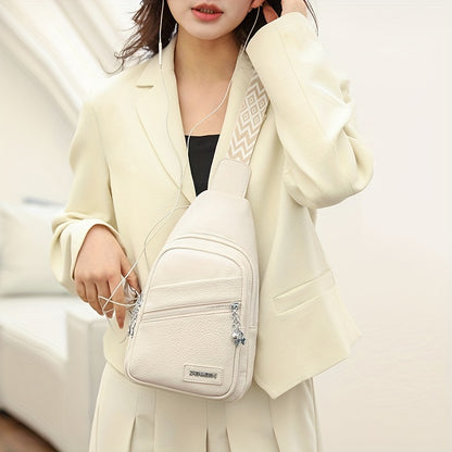 Minimalist Solid Color Sling Bag, Casual Zipper Crossbody Bag, Versatile Trendy Purse With Wide Strap