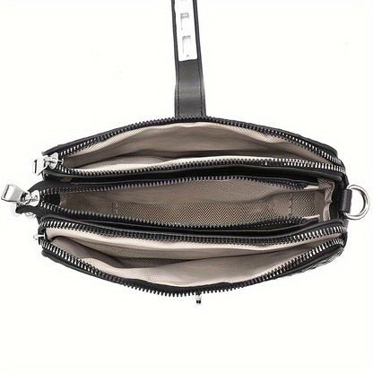 Women's Crossbody Shoulder Bag, Multi-Layer Ladies Handbag, Woven Pattern Mobile Phone Wallet