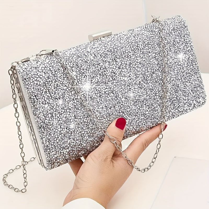 4pcs Luxury Rhinestone Evening Bag With Jewelry, 1 Set Glitter Wedding Party Prom Banquet Clutch Purse With Sparkly Earrings Necklace And Bracelet For Women