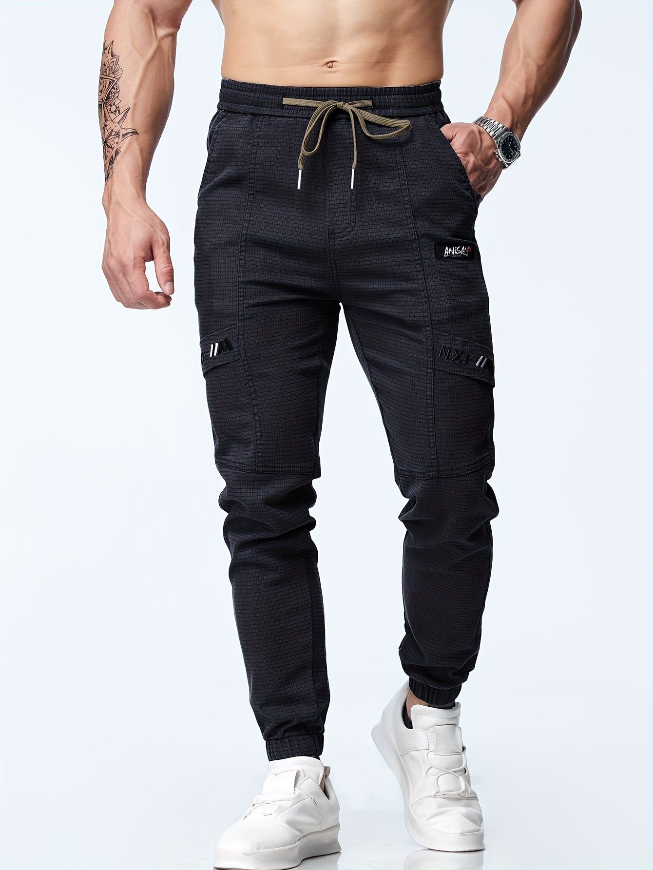Men's Casual Waist Drawstring Joggers, Chic Stretch Tapered Sports Pants