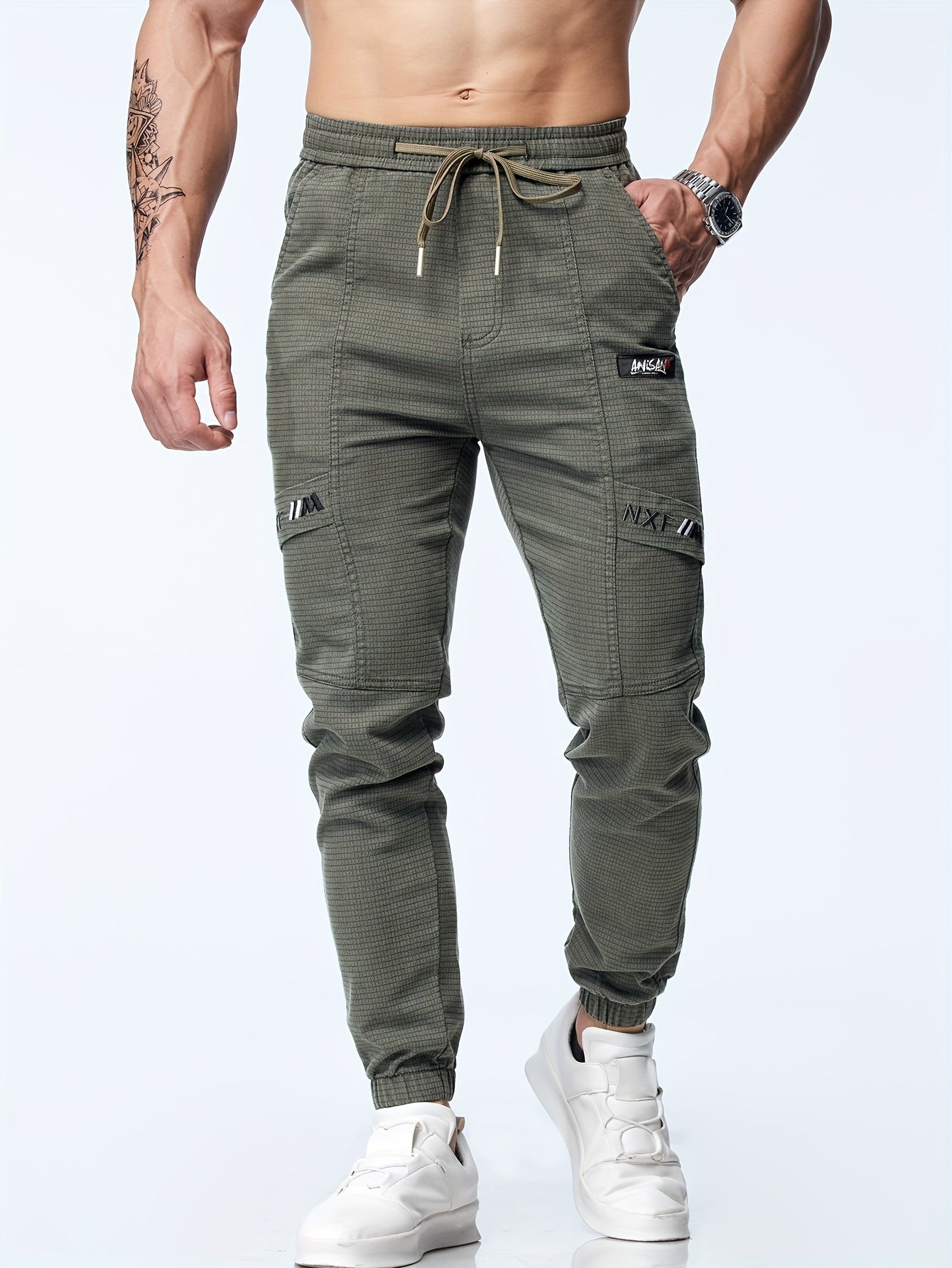 Men's Casual Waist Drawstring Joggers, Chic Stretch Tapered Sports Pants