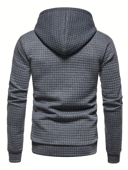 Waffle Pattern Solid Hoodie, Cool Hoodies For Men, Men's Casual Pullover Hooded Sweatshirt Streetwear For Spring Fall, As Gifts