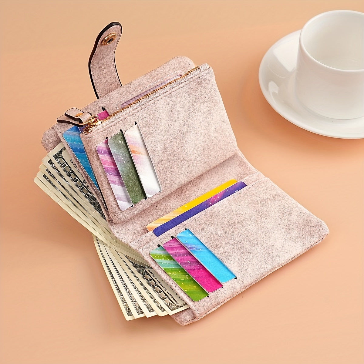 Women's Vintage Short Mini Wallet With Snap Closure, Card Holder, For Festive Present
