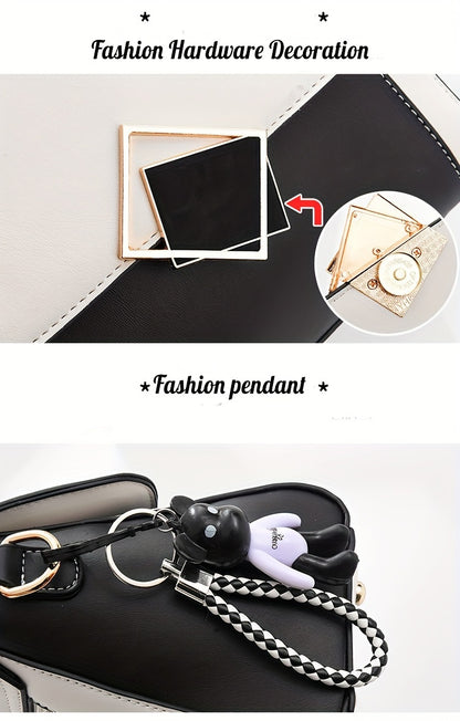 Color Contrast Crossbody Bag, Fashion PU Leather Handbag, Women's Top Handle Flap Purse