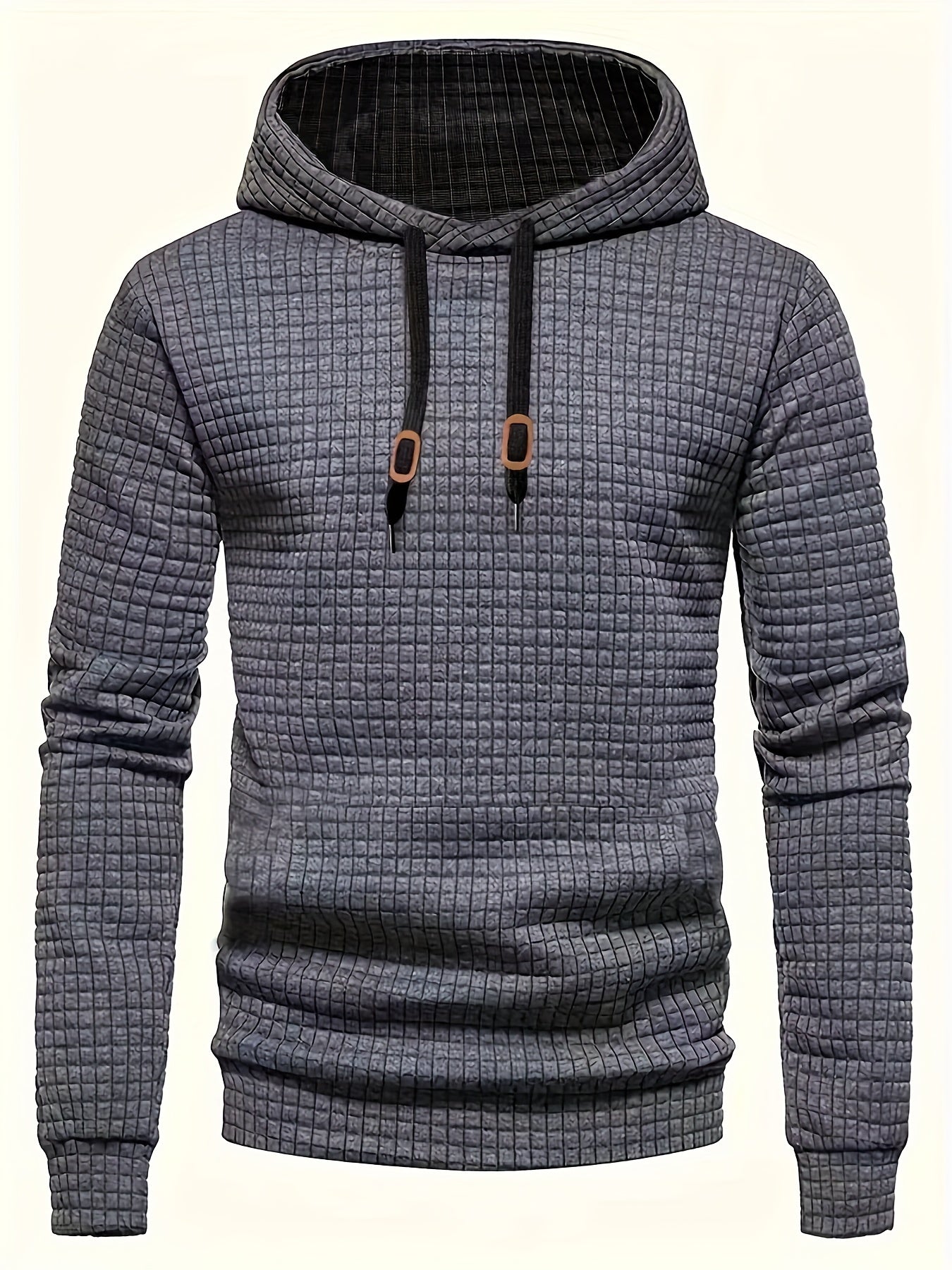 Waffle Cool Hoodies For Men, Men's Casual Solid Hooded Sweatshirt Streetwear For Winter Fall, As Gifts