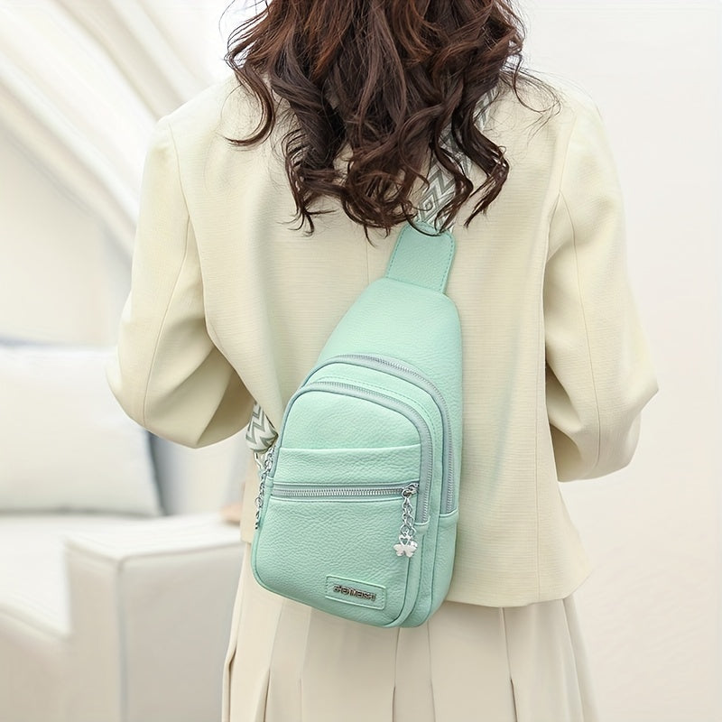 Minimalist Solid Color Sling Bag, Casual Zipper Crossbody Bag, Versatile Trendy Purse With Wide Strap