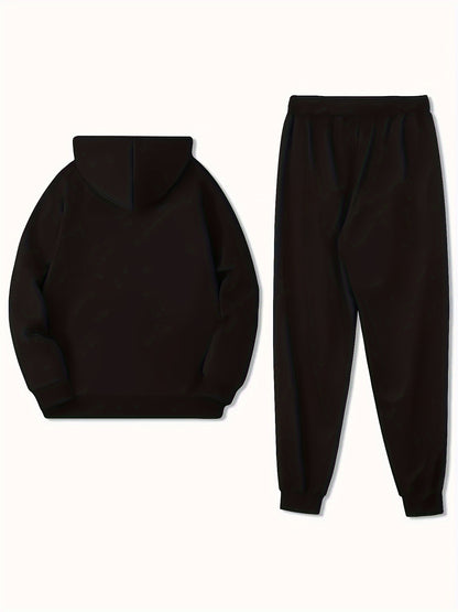 PARIS Pattern Print Men's Trendy Two-piece Set, Long Sleeve Hooded Sweatshirt & Drawstring Pants With Pocket, Casual Comfortable Versatile Outfits For Autumn Outdoor Wear