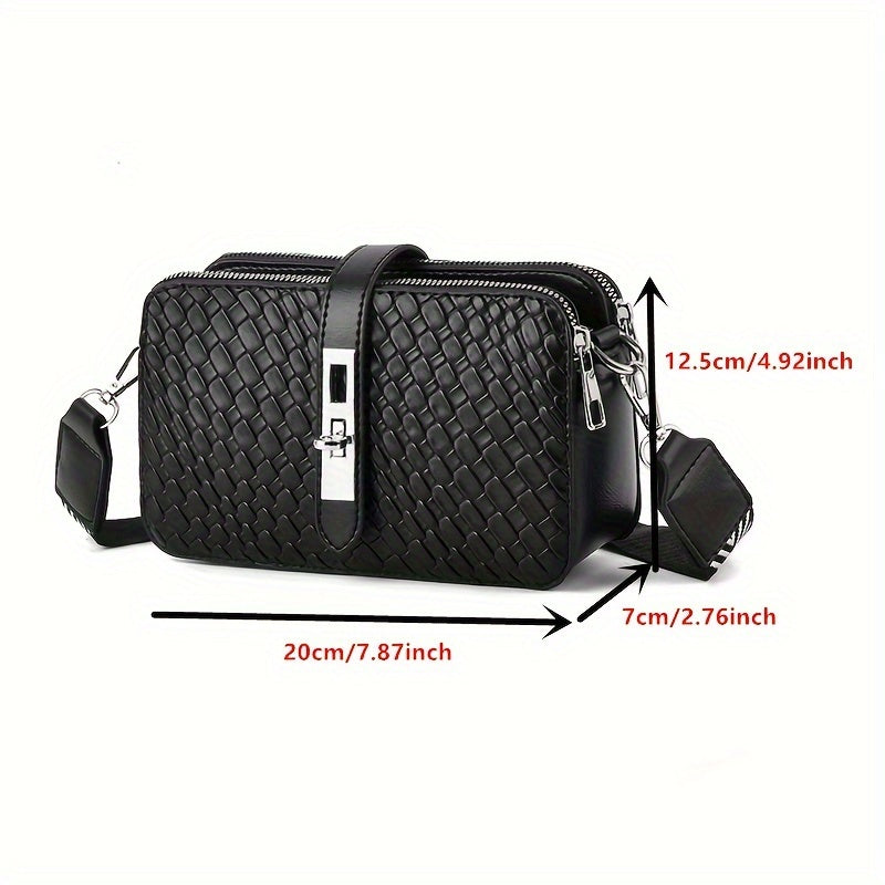 Women's Crossbody Shoulder Bag, Multi-Layer Ladies Handbag, Woven Pattern Mobile Phone Wallet