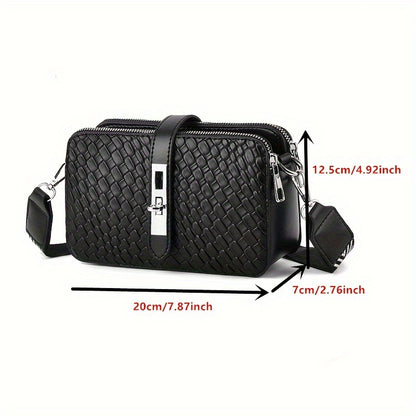 Women's Crossbody Shoulder Bag, Multi-Layer Ladies Handbag, Woven Pattern Mobile Phone Wallet