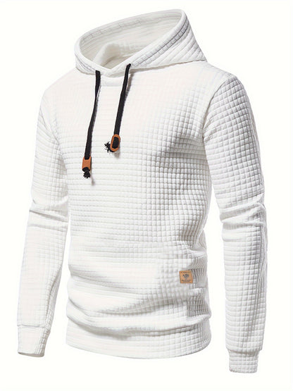 Waffle Pattern Solid Hoodie, Cool Hoodies For Men, Men's Casual Pullover Hooded Sweatshirt Streetwear For Spring Fall, As Gifts