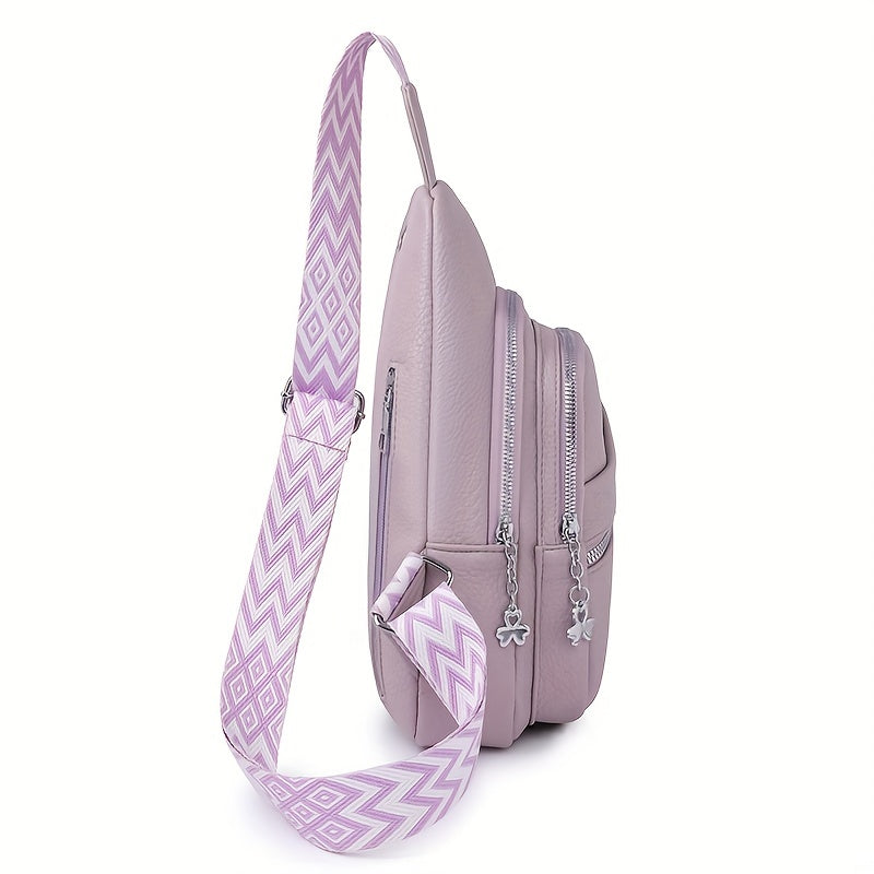 Minimalist Solid Color Sling Bag, Casual Zipper Crossbody Bag, Versatile Trendy Purse With Wide Strap
