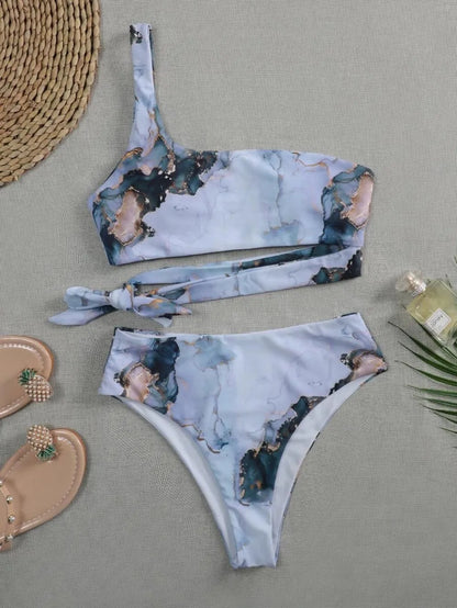 2023 New Print Sport Bandeau Push up Bikinis Sexy Marble Women Swimsuit High Waist Swimwear Women bathing suit Beach wear