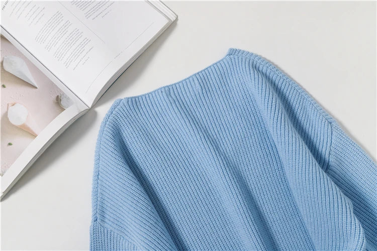 Colorfaith SW8112 2023 Sexy V-Neck Minimalist Tops Oversized Korean Irregular Hem Knitted Chic Casual Women's Knitwear Sweaters