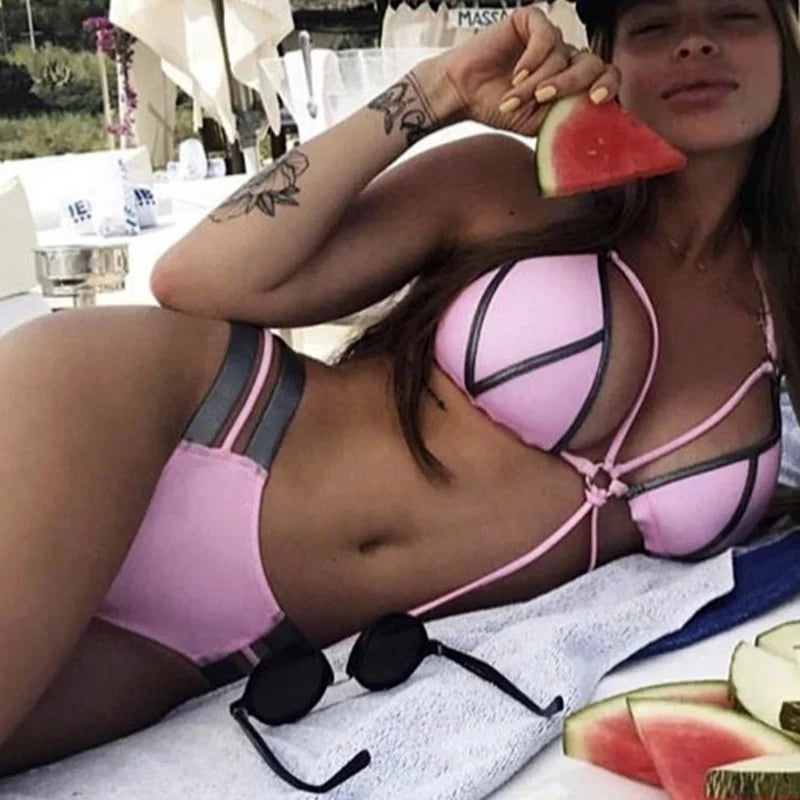 Sexy Brazilian Push Up Bikini 2022 Women String Bandeau Swimsuit Female Swimwear Thong Bikini Set Bra cup Halter Bathing Suit