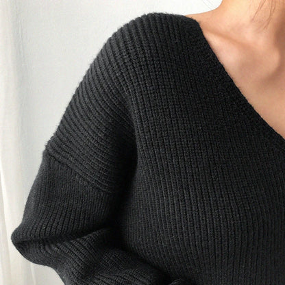 Colorfaith SW8112 2023 Sexy V-Neck Minimalist Tops Oversized Korean Irregular Hem Knitted Chic Casual Women's Knitwear Sweaters