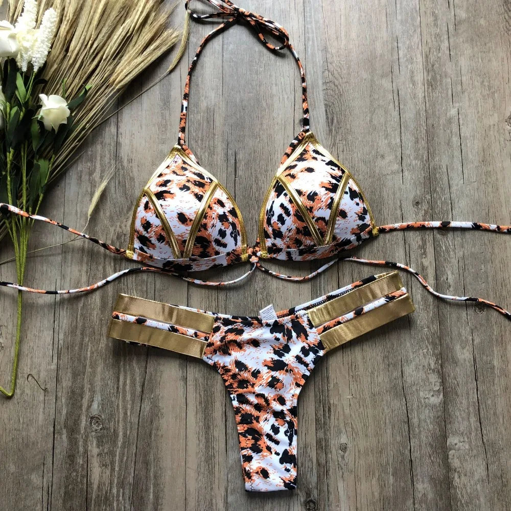 Sexy Brazilian Push Up Bikini 2022 Women String Bandeau Swimsuit Female Swimwear Thong Bikini Set Bra cup Halter Bathing Suit