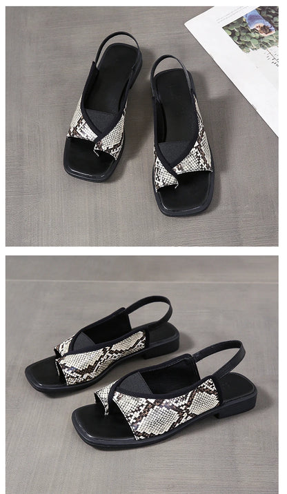 Womens Sandals New Summer Casual Vintage Open Toe Flip Flops Fashion Beach Flat Basic Square Head Leopard Pattern Designer Shoes