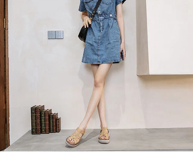 GKTINOO Fashion Handmade Women Sandals 2024 Summer Shoes Genuine Leather Wedges Sandals Women Peep Toe Casual Platform Sandals