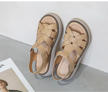 GKTINOO Fashion Handmade Women Sandals 2024 Summer Shoes Genuine Leather Wedges Sandals Women Peep Toe Casual Platform Sandals