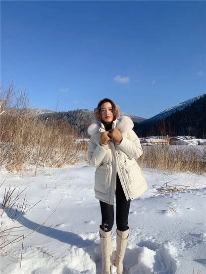 Korean Version of Work Clothes Hooded White Duck Down Jacket for Women's Thickened Clothing Casual Loose Winter F167