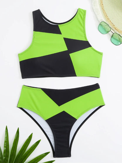 Sports Bikinis 2024 Women High Waist Swimsuit Solid High Neck Swimwear Female Bathers Bathing Swimming Suit Summer Beachwear