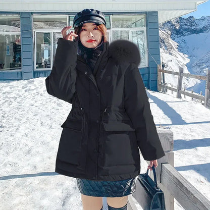 Korean Version of Work Clothes Hooded White Duck Down Jacket for Women's Thickened Clothing Casual Loose Winter F167