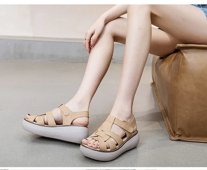 GKTINOO Fashion Handmade Women Sandals 2024 Summer Shoes Genuine Leather Wedges Sandals Women Peep Toe Casual Platform Sandals