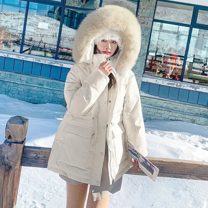 Korean Version of Work Clothes Hooded White Duck Down Jacket for Women's Thickened Clothing Casual Loose Winter F167