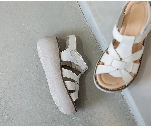 GKTINOO Fashion Handmade Women Sandals 2024 Summer Shoes Genuine Leather Wedges Sandals Women Peep Toe Casual Platform Sandals