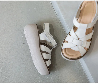 GKTINOO Fashion Handmade Women Sandals 2024 Summer Shoes Genuine Leather Wedges Sandals Women Peep Toe Casual Platform Sandals