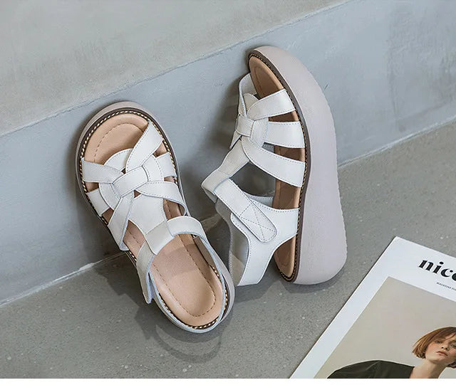 GKTINOO Fashion Handmade Women Sandals 2024 Summer Shoes Genuine Leather Wedges Sandals Women Peep Toe Casual Platform Sandals