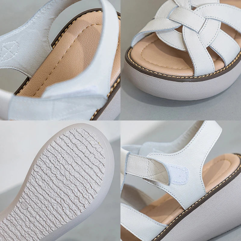 GKTINOO Fashion Handmade Women Sandals 2024 Summer Shoes Genuine Leather Wedges Sandals Women Peep Toe Casual Platform Sandals